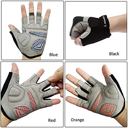 Men & Women Cycling Gloves - 5mm Padded Half Finger Breathable Mountain & Road Biking Gloves - color: Deep Blue, size: Small