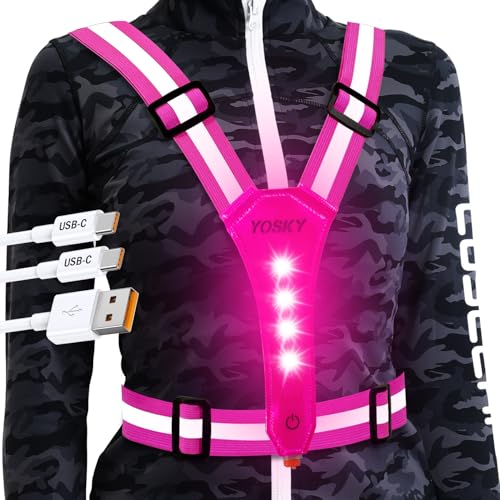 YOSKY 8 LED Running Reflective Gear Rechargeable Adjustable Running Lights Vest Safety Night Reflective Vest - color: Pink