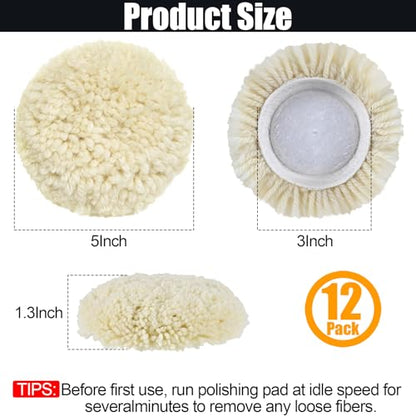 12 PCS Wool Buffing Polishing Pads 3 Inch, Natural Wool Cutting Pads with Hook and Loop Backing Compound & Polishing for Automotive Car Boats Glass Furniture Repair - size: 3" -12P