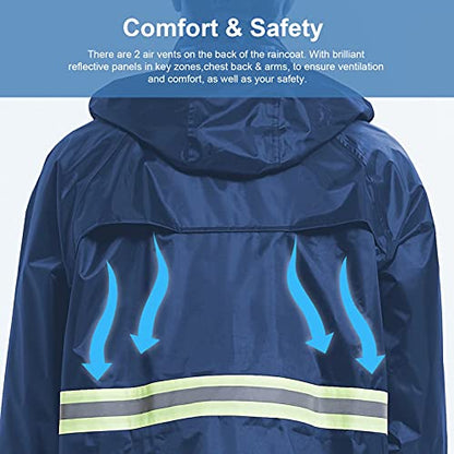 Rain Suits for Men Women Waterproof, Breathable Rain Coats with Eye-Catching Reflective Strip, Durable Rain Gear - color: Blue, size: Medium
