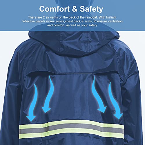 Rain Suits for Men Women Waterproof, Breathable Rain Coats with Eye-Catching Reflective Strip, Durable Rain Gear - color: Blue, size: 3X-Large