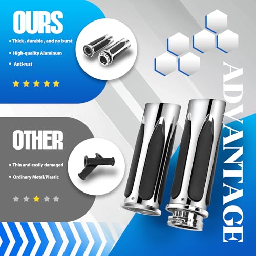 JMTBNO Motorcycle Grips 1" 25mm Handlebar Hand Grips Compatible with Harley Touring Road King Street Glide Electra Glide Road Glide Street Bobber Softail Fatboy - color: Chrome