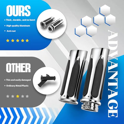 JMTBNO Motorcycle Grips 1" 25mm Handlebar Hand Grips Compatible with Harley Touring Road King Street Glide Electra Glide Road Glide Street Bobber Softail Fatboy - color: Chrome