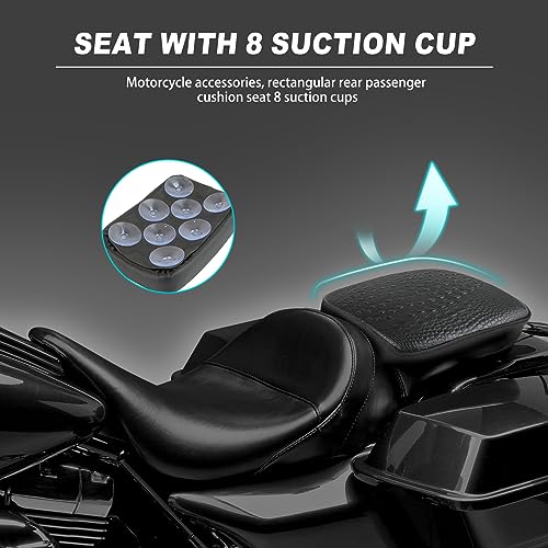 DREAMIZER Motorcycle Leather Pillion Rear Passenger Pad Seat 8 Suction Cup Rectangular Passenger Seat Compatible with Harley Bikes Custom (Black-Crocodile) - color: Black#2-Crocodile