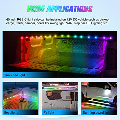 Nilight Truck Bed Light Strip RGB-IC LED Bar for Pickup Multi Dream Color DIY Music Synchronous with APP and RF Remote Control 2PCS 60 inch Cargo Lighting - color: 2Pcs 60Inch RGBIC Bed Strip w/Remote+APP
