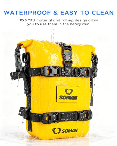 Waterproof Motorcycle Crash Bar Bag 6L, Motorcycle Tail Bag Luggage with Shoulder Straps, Dry Bag Saddle Bag Used in Saddle Rack Rear Fender for Travel & Adventure (Yellow) - color: Yellow
