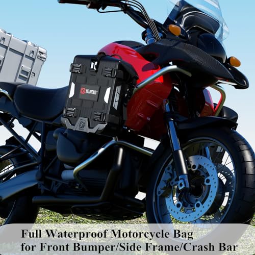 Kewig Full Waterproof Motorcycle Bag for Front Bumper Side Frame Crash Bar, 5.5L TPU Motorcycle Riding Tools Accessories Luggage Bag with Rigid Support & Quick Release Shoulder Strap, Black, 1PC