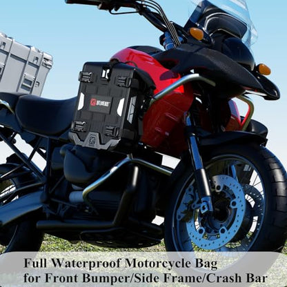 Kewig Full Waterproof Motorcycle Bag for Front Bumper Side Frame Crash Bar, 5.5L TPU Motorcycle Riding Tools Accessories Luggage Bag with Rigid Support & Quick Release Shoulder Strap, Black, 1PC