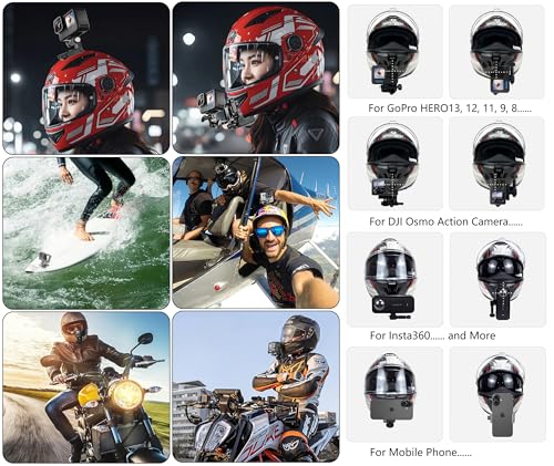 Helmet Clamp Mount for GoPro Go Pro with 360° Rotating Bracket, Curved Flat Adhesive Mounts, Quick Release Buckle, Thumb Screw, Tripod & 1/4" Screw Mount Adapter Kit for Phone Action Camera DJI