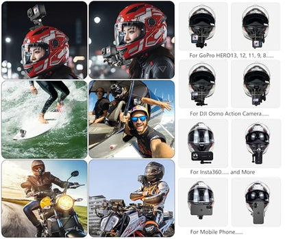 Helmet Clamp Mount for GoPro Go Pro with 360° Rotating Bracket, Curved Flat Adhesive Mounts, Quick Release Buckle, Thumb Screw, Tripod & 1/4" Screw Mount Adapter Kit for Phone Action Camera DJI