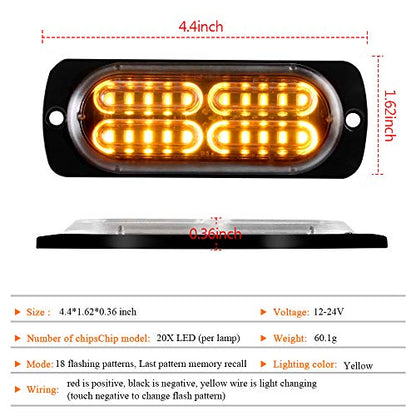 12-24V 20-LED Super Bright Emergency Strobe Warning Caution Hazard Construction Waterproof Flashing Strobe LED Light Bar Surface Mount for Car Truck SUV Van (Amber) - color: Amber