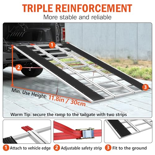 85" x 54" Aluminum Foldable Ramp, Snowmobile Loading Ramp with Wide Glides, Loading Ramps, 1500 LBS Capacity Loading Ramps with Straps for ATV/Motorcycle/Trailer - size: 1500 lbs - 85" L