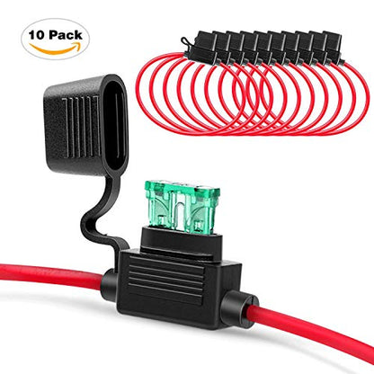 Nilight - 50029R 120 Pcs Standard Blade Fuse 5A/7.5A/10A/15A/20A/25A/30A AMP Assorted Set with 10 Pack 14AWG ATC/ATO Inline Fuse Holder, 2 Years Warranty, 1 Count (Pack of 10) - color: 120Pcs ATC/ATO Fuse + 14AWG Holder 10