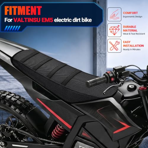 JFG RACING Seat Cover for VALTINSU Electric Dirt Bike,PVC Non-Slip Cushion Guard for VALTINSU EM5 Motorcycle Off-Road Ebike-Black - color: Black