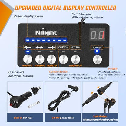 Nilight 60 Inch Emergency Strobe Light Strips with Controller, 384LED Flashing Warning Hazard Safety Rear Window Tailgate Lights for Truck Trailer Construction Plow Pickup Tow SUV Vehicles, Red White - color: 60" Tailgte Strobe w/ Controller Red White