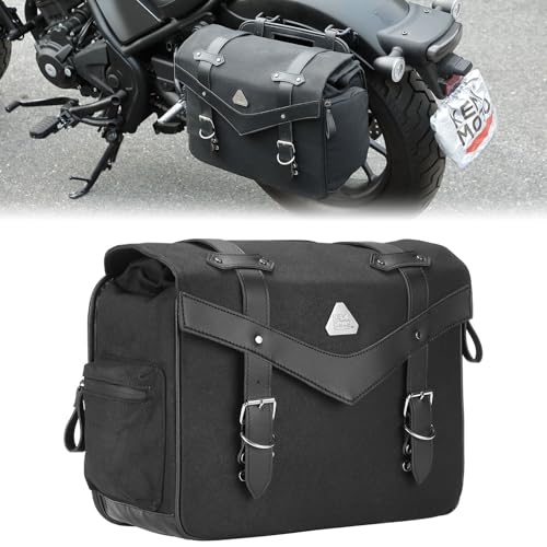 KEMIMOTO Motorcycle Side Bag Waterproof Vintage Oil Waxed Canvas Leather Universal Single Saddle Bag Compatible with Softail Dyna Sportster Cruiser (15L) - size: 15L