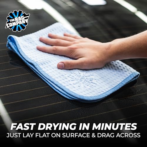 The Rag Company Dry Me A River, Professional Korean 70/30 Blend Microfiber Waffle-Weave Drying & Detailing Towels, Soft Suede Edges, 390 GSM, 16x24 Inches, Light Blue, 3-Pack - color: Light Blue, size: 16in x 24in