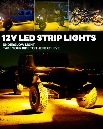 12V Led Light Strip 12.7" Waterproof Amber Led Light Strips for Car Golf Cart Motorcycles Truck Boat Led Strip Lights Yellow,Pack of 4 - color: Yellow Led Light Strip