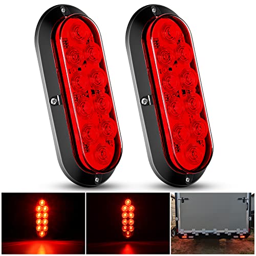 Nilight 6 Inch Oval Red LED Trailer Tail Light Surface Mount 2PCS 10 LEDs Waterproof Stop Brake Turn Trailers Lights for Truck RV Boat Bus Lorry Camper Van Caravan - color: Red Lights Screws 2PCS