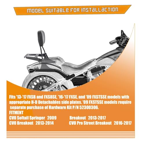 Kinglemc Sissy bar Backrest Luggage Rack for Harley Breakout FXSB FXSE FXST with Docking Kit (Black,Non-Studded) - color: Black