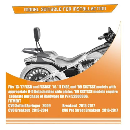 Kinglemc Sissy bar Backrest Luggage Rack for Harley Breakout FXSB FXSE FXST with Docking Kit (Black,Non-Studded) - color: Black