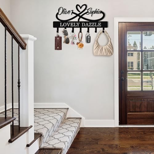 Personalized Key Holder Wall Mount - Custom Couple's Name Metal Key Rack Organizer, Wall Keys Hanger with Hooks for Home, Entryway, Kitchen, Hallway, Doorway - color: 01 Heart