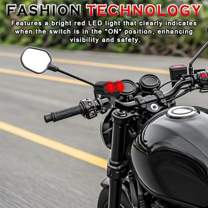 7/8" Motorcycle Handlebar Switch Dual Push Button Waterproof Switches 12V ATV ON Off with Red LED Light, Crimp Connectors Hex Key for UTV Bike Scooters Headlight Hazard Brake (22mm) - color: Dual Red LED Push Button