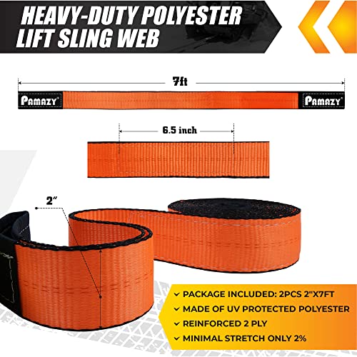 2 Pack 2”x7FT Super Sturdy Lift Sling Strap, 18800 Pound Capacity Heavy Duty Eye-Eye Nylon for Hoist, 2-Ply Twist Polyester Rigging, Tree Saver Recovery Web Sling Winch - size: 2 Pack 2”x7FT