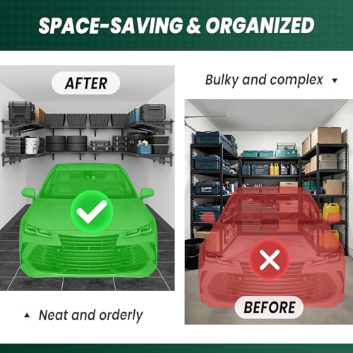 4 Pack 2x3ft Garage Wall Shelves, 24x72 inch Heavy Duty Garage Shelving Wall Mounted Garage Storage Rack, 1400lbs Load Capacity Floating Metal Shelf, Black - size: 4 pack-2x3ft