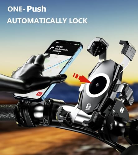 Kewig Motorcycle Phone Mount, Bike Phone Mount Upgrade Quick Install Handlebar Clamp, Bike Phone Holder for Scooter Clip Mount for 4.0-6.9" Phone