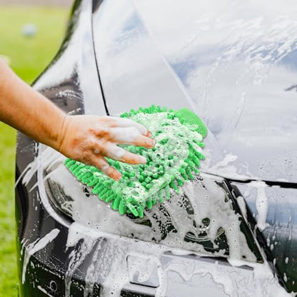 1 Pack 2 Green Car Wash Mitt Microfiber, Deluxe Scratch Free Microfiber Wash Mitt ,9 Inches X 5.5 Inches Car Washing Care Cleaning Kit. - color: Green