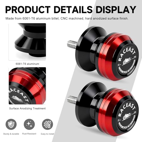 M6 Swing Arm Spool Sliders Universal CNC 6MM Rear Swingarm Sliders Stand Compatible With R7 YZF R1 R3 R6 R6S YZF600R FZ1 FZ6 FZ6R FZ8 FJ09 FZ09 FZ10 MT09 MT10 (Red - M6) - color: Red - M6