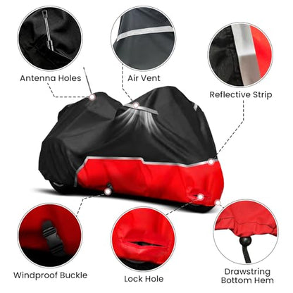 Trike Cover for Motorcycle, Heavy Duty 420D Oxford Waterproof Outdoor Storage with Antenna Opening, Compatible with Harley Davidson Freewheeler Tri Glide, Honda Gold Wing, etc.