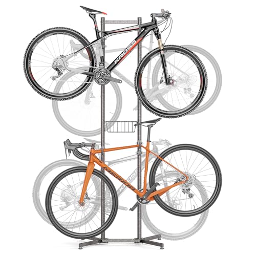 CXWXC 2-/4-Bike Storage Rack with Basket - Indoor Bike Rack for Garage/Apartment - Road Mountain and Hybrid Bike Garage & Home - color: For 4 bikes