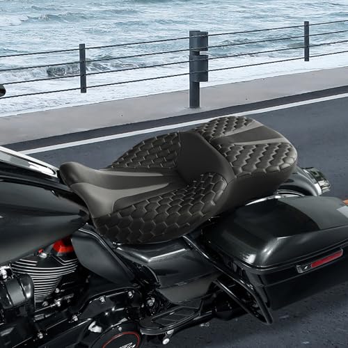 C.C. RIDER Driver& Passenger Seat Mammock Seat Extended Reach Seat Fit For Harley Touring 2009-2023 Road Glide Street Glide Road King Electra Glide CVO Models 2009-2022 - color: 37# Gray