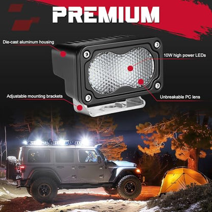 OFFROADTOWN 3 Inch LED Pods 40W Driving Light Bar Off Road Lights LED Cubes Fog Light Bumper Grille Backup Lights for Truck Pickup ATV UTV SUV Heavy Duty - color: 3inch_White Driving Combo Straight Line