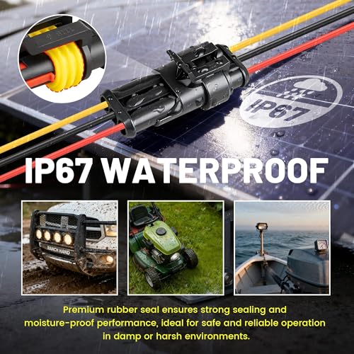 RED WOLF 16 AWG 3 Pin Waterproof Connector, Automotive Electrical Wire Connectors, 3 Wire Connector Harness Male and Female Plug Socket for Cars Truck Motorcycle Marine Boats - 5 Kits (3 Pin)