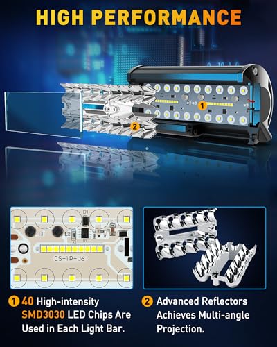 NAOEVO 7 Inch LED Light Bar, 720W 72,000LM Offroad Fog/Driving Lights LED Tractor Lights with Spot Flood Combo Beam, Waterproof LED Work Lights for Truck Boat ATV UTV, 6 Pcs (White) - size: 6 Pcs