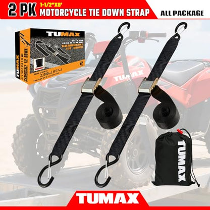 Tie Down Strap Cambuckle Strap - 2000lbs Break Strength, 1.5 in x 8ft Cargo Straps with Safety S-Hooks, Heavy Duty Cam Buckle Strap for Moving Lawn Equipment, Cargo Appliances, Motorcycle, 2PK - color: Black