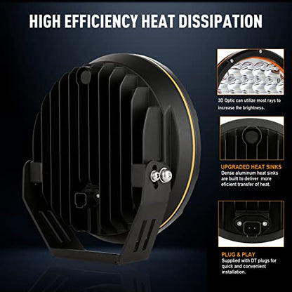 BIGLION.X 9 inch Round LED Offroad Lights - Super Bright, Waterproof IP68, 12V/24V for Pickup Trucks, SUV, UTV, 4WD