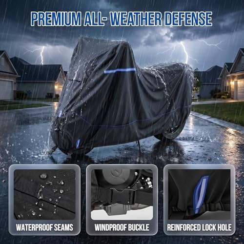 Heavy-Duty Waterproof Motorcycle Cover Fits Kawasaki Ninja 400 500 650 Z900 ZX-6R (No Trunk) for Outdoor Storage, All Weather Protection with Windproof Buckles & Multi-Vent