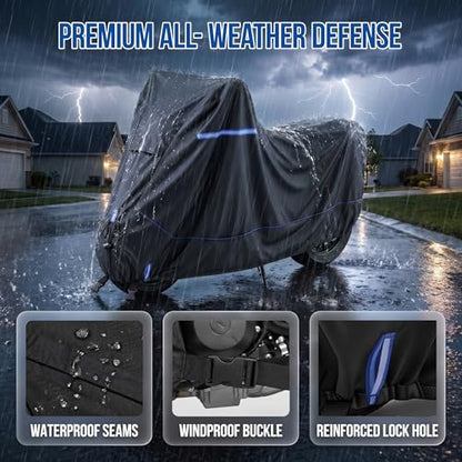 Heavy-Duty Waterproof Motorcycle Cover Fits Kawasaki Ninja 400 500 650 Z900 ZX-6R (No Trunk) for Outdoor Storage, All Weather Protection with Windproof Buckles & Multi-Vent