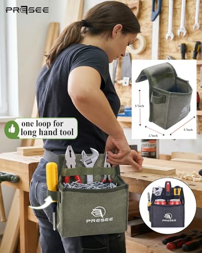 Canvas Tool Belt Pouch Fastener Tool Pouch Small Tool Pouches Flatfit Pocket Utility Pouch Tool Holster Nail Screw Pouch Bag for Electrician, Carpenter, Green, Pack of 2 - color: 2 Pack Green
