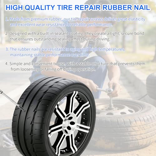 100PCS Tire Screw Plug Repair Kit,No Tire Removal Needed & Self-Service Tire Screw Plug Repair Kit,Tire Sidewall Repair Kit,Quick Repairing Tires Puncture for Cars,SUV,Trucks and Motorcycles