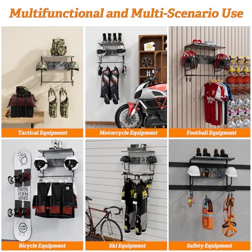 Motorcycle Helmet Holder Wall Mounted, Helmet Holder Wall Mount with Helmet Rack, Motorcycle Helmet Rack for Most of Helmet and Clothes - color: Grey