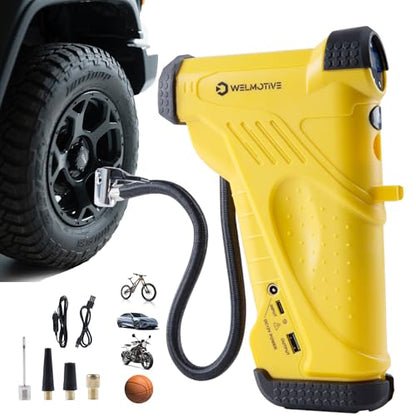 12V Cordless Tire Inflator with LCD Display, 150PSI High Pressure Air Compressor for Car Tires - Fast Charging 22mm Metal Cylinder Pump with Auto Stop, Digital Gauge, LED Light & Dual Power Options
