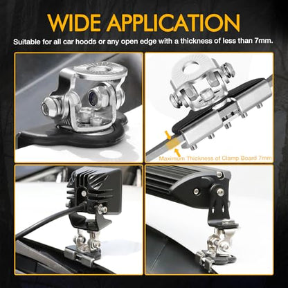 Hood Mount Light Brackets, 2PCS Universal Ditch Pod Light Mount Brackets, Hood Clamps for Truck Pickup UTV SUV Car, No Drilling 304 Stainless Steel - size: ditch light brackets