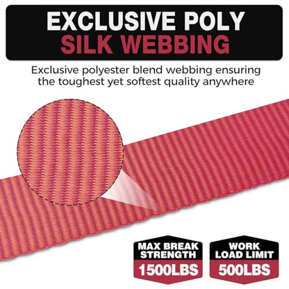 Heavy-Duty Retractable Ratchet Straps (4-Pack) – 1500 lb Break Strength Auto Self-Retracting Tie-Down Straps 1 inch x 12 Feet with Soft Loops, for Truck Motorcycle ATV Cargo Trailer - color: Red Retractable