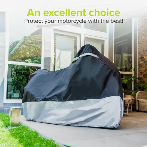 VELMIA Motorcycle Cover - Extremely Heat Resistant up to 550F, Waterproof for All Seasons, Fits Motorcycles, Scooters, Mopeds & Harleys - size: [L] 91 x 39 x 49 in