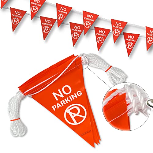 No Parking Pennant Banner Flag, Fluorescent Orange, Ideal for Parking Lots and Outdoor Areas (144FT) - size: 7"x10"x144Ft, style: Fluorescent Orange NO Parking Flag